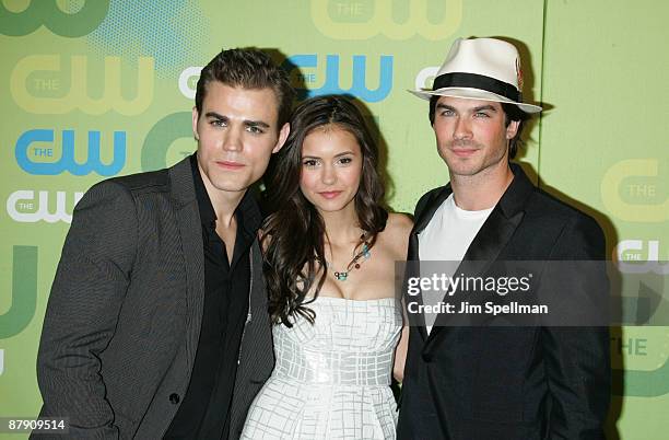 Actors Paul Wesley, Nina Dobrev and Ian Somerhalder attend the 2009 The CW Network UpFront at Madison Square Garden on May 21, 2009 in New York City.