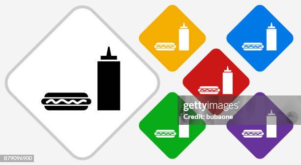 hotdog and ketchup color diamond vector icon - barbecue condiments stock illustrations