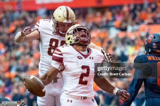 Dillon of the Boston College Eagles celebrates a touchdown during the first quarter that makes the score 14-7 Boston College leading Syracuse Orange...