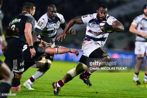 Bordeaux-Begles' Fijian prop Peni Ravai Kovekalou runs with the ball during the French Top 14 rugby union match between Bordeaux-Begles and Brive on...