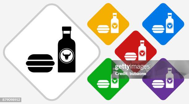hamburger and hot sauce color diamond vector icon - hot sauce stock illustrations