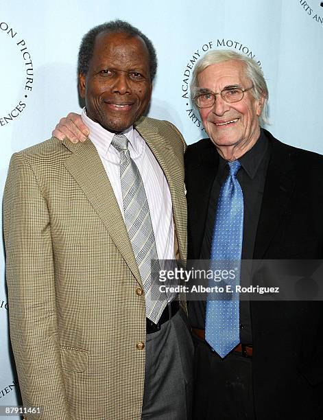 Actor Sidney Poitier and actor Martin Landau attend AMPAS' centenial salute celebration of Joseph L. Mankiewicz on May 21, 2009 in Beverly Hills,...