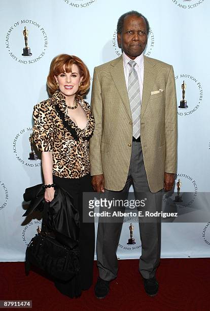 Actress Kat Kramer and actor Sidney Poitier attend AMPAS' centenial salute celebration of Joseph L. Mankiewicz on May 21, 2009 in Beverly Hills,...