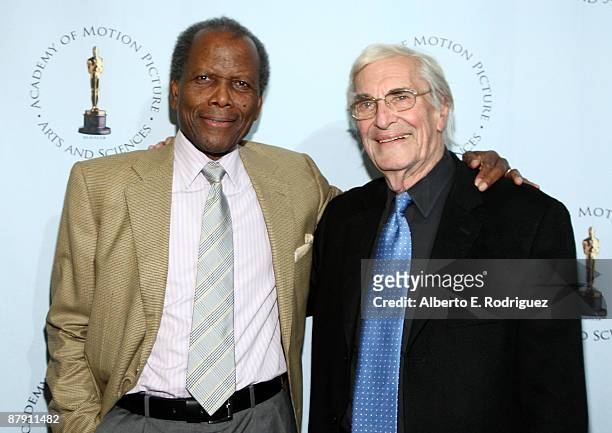 Actor Sidney Poitier and actor Martin Landau attend AMPAS' centenial salute celebration of Joseph L. Mankiewicz on May 21, 2009 in Beverly Hills,...