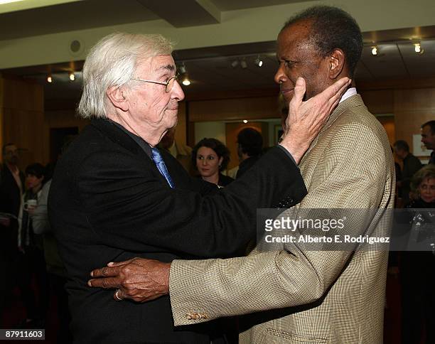 Actor Martin Landau and actor Sidney Poitier attend AMPAS' centenial salute celebration of Joseph L. Mankiewicz on May 21, 2009 in Beverly Hills,...