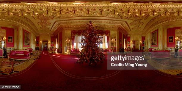 15ft Christmas tree decorated with decorations in the Crimson Drawing Room on November 23, 2017 in Windsor, England.
