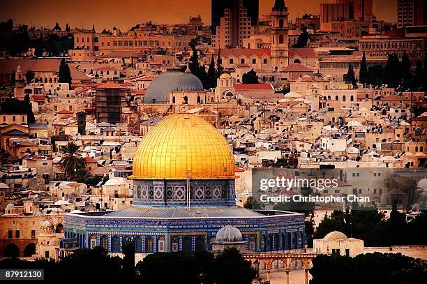 golden dome of temple against city - jerusalem stock pictures, royalty-free photos & images