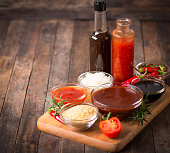 Barbeque sauce with ingredients on the table