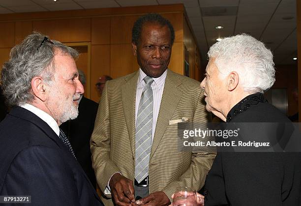 President Sid Ganis, actor Sidney Poitier and Rosemary Mankiewicz attend AMPAS' centenial salute celebration of Joseph L. Mankiewicz on May 21, 2009...
