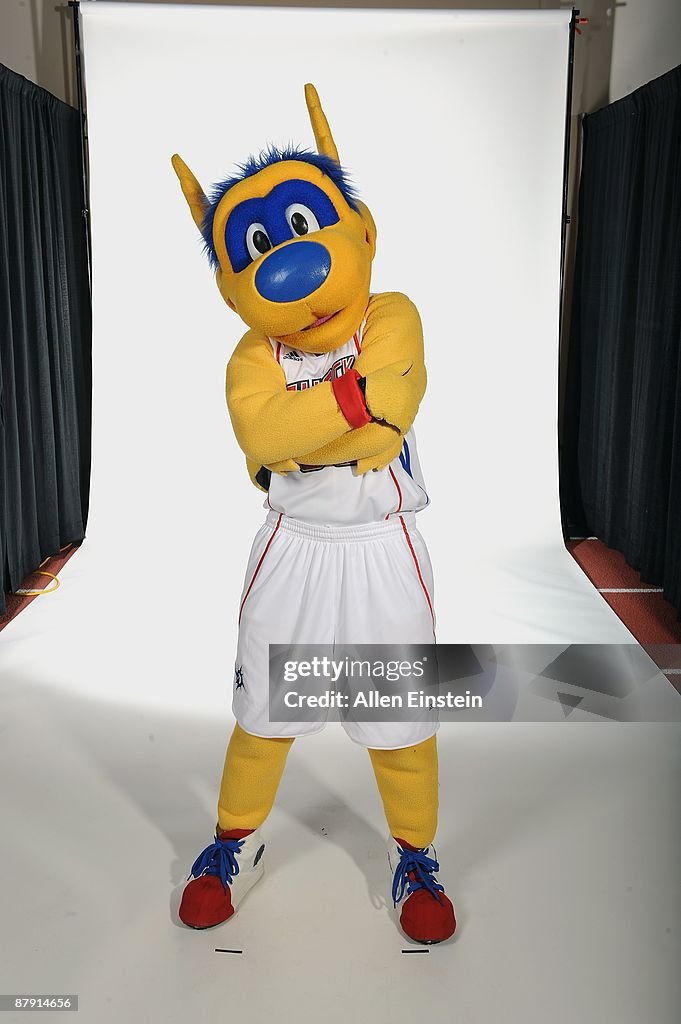 Detroit Shock mascot Zap poses during the 2009 Detroit Shock Media