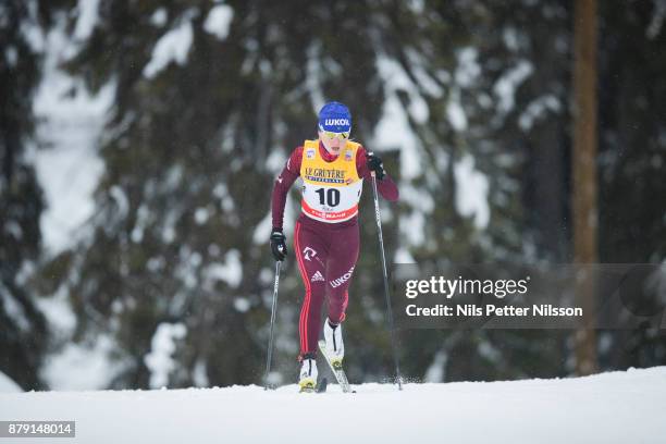 Anna Nechaevskaya of Russia during the ladies cross country 10K classic competition at FIS World Cup Ruka Nordic season opening at Ruka Stadium on...