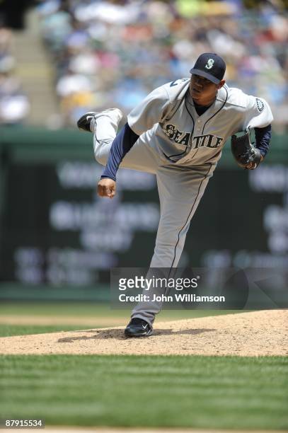 Felix Hernandez of the Seattle Mariners pitches during the game against the Texas Rangers at Rangers Ballpark in Arlington in Arlington, Texas on...