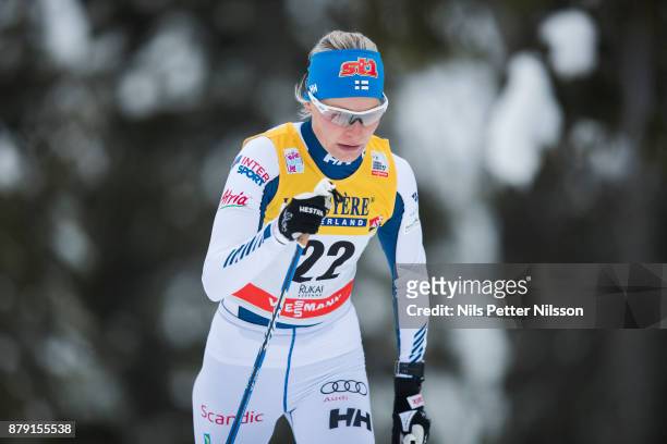 Anne Kylloenen of Finland during the ladies cross country 10K classic competition at FIS World Cup Ruka Nordic season opening at Ruka Stadium on...