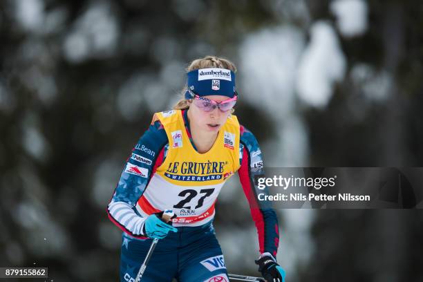 Jessica Diggins of USA during the ladies cross country 10K classic competition at FIS World Cup Ruka Nordic season opening at Ruka Stadium on...