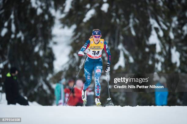 Sophie Caldwell of USA during the ladies cross country 10K classic competition at FIS World Cup Ruka Nordic season opening at Ruka Stadium on...