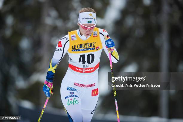 Evelina Settlin of Sweden during the ladies cross country 10K classic competition at FIS World Cup Ruka Nordic season opening at Ruka Stadium on...