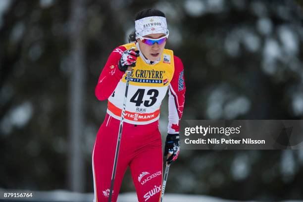 Emily Nishikawa of Canada during the ladies cross country 10K classic competition at FIS World Cup Ruka Nordic season opening at Ruka Stadium on...