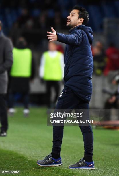 Lille's coach Joao Sacramento gestures during the French L1 football match between MHSC Montpellier and Lille, on November 25, 2017 at the La Mosson...