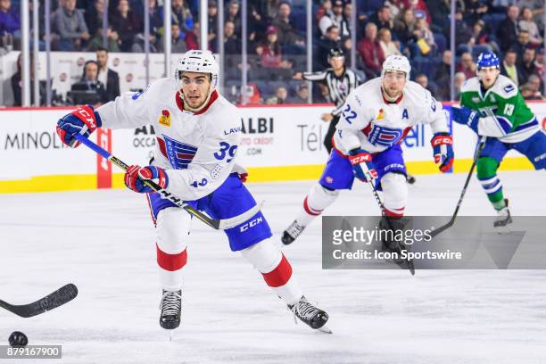 Laval Rocket left wing Jordan Boucher skates during the second period of the AHL game between the Utica Comets and the Laval Rocket on November 25 at...