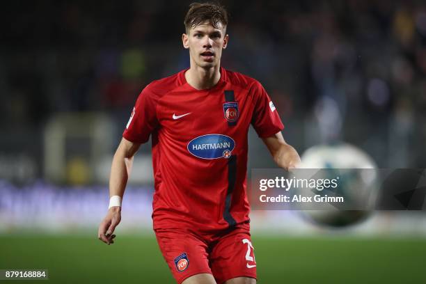 Maxi Thiel of Heidenheim reacts during the Second Bundesliga match between SV Sandhausen and 1. FC Heidenheim 1846 at BWT-Stadion am Hardtwald on...