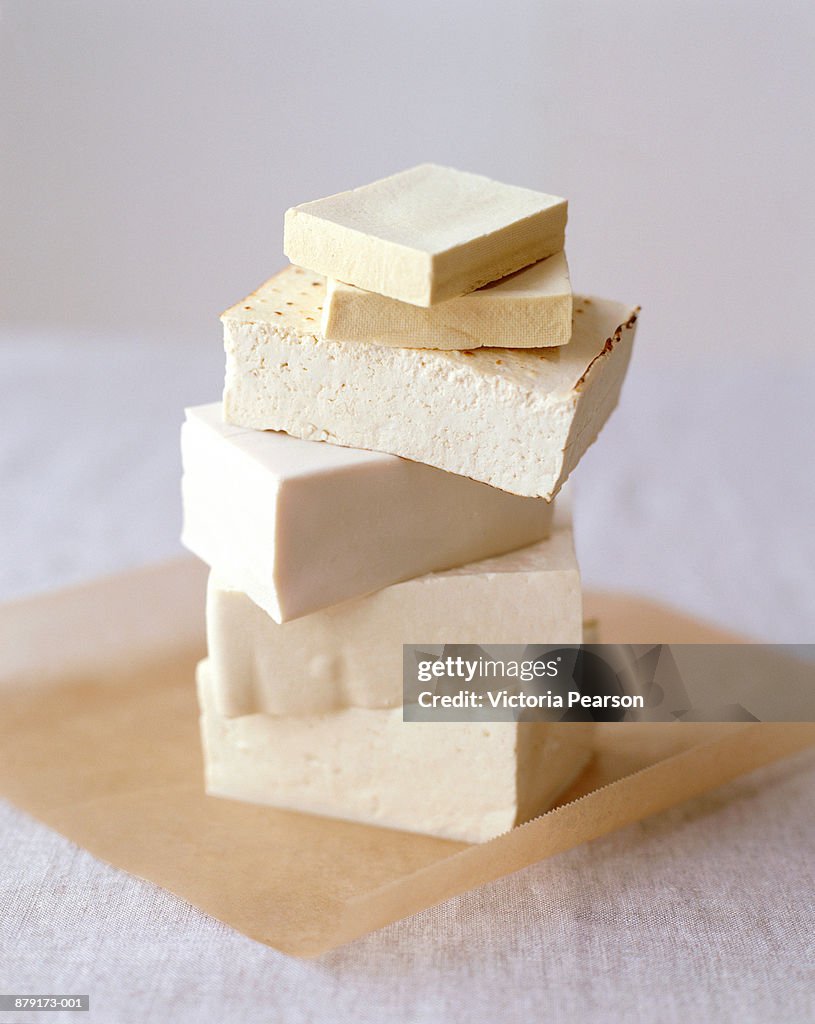 Blocks of tofu arranged in stack