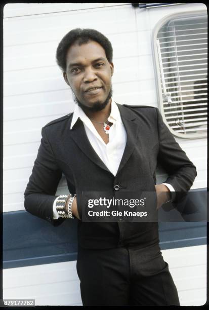 Desmond Dekker, portrait, on set of Hitring Plage , Blankenberge, Belgium , 21st August 1981.