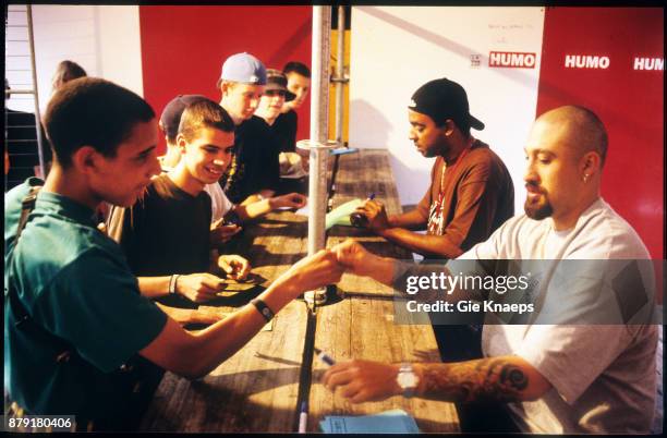 Cypress Hill, B-Real, meeting fans during an autograph signing session, Humo magazine, performing on stage, Pukkelpop Festival, Hasselt, 27th August...