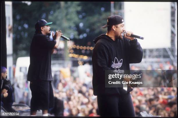 Cypress Hill, B-Real, Sen Dog, performing on stage, Pukkelpop Festival, Hasselt, 27th August 1994.