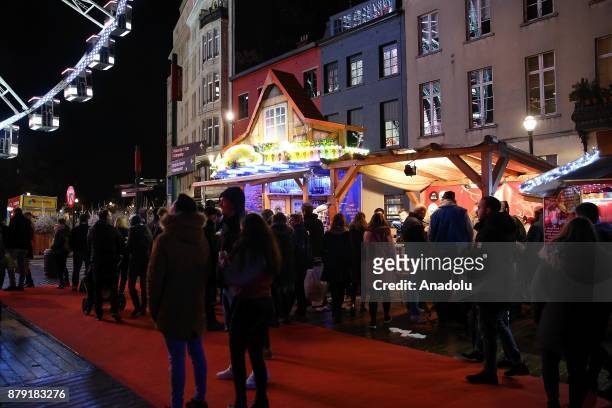 Saint-Catherine square and Grande Place are illuminated with the Christmas lights as Belgians make their preparations for Christmas in Brussels,...