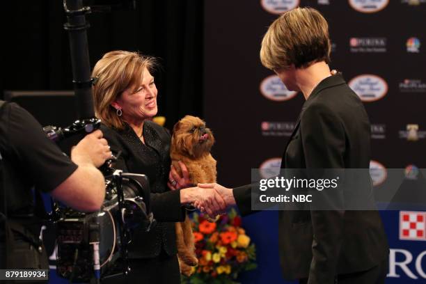 Pictured: Susan DePew, handler, Brussels Griffon named Newton Best in Show Winner --