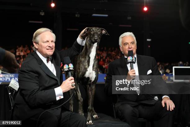 Pictured: David Frei, Cullen, son of 2016 Best In Show Gia, John O?Hurley --