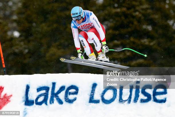 Patrick Kueng of Switzerland in action during the Audi FIS Alpine Ski World Cup Men's Downhill on November 25, 2017 in Lake Louise, Canada.