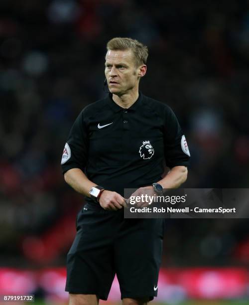 Referee Michael Jones during the Premier League match between Tottenham Hotspur and West Bromwich Albion at Wembley Stadium on November 25, 2017 in...