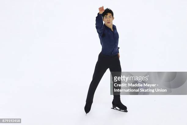 Nathan Chen of the United States performs in the Mens Free Skate program on Day 2 of the ISU Grand Prix of Figure Skating at Herb Brooks Arena on...