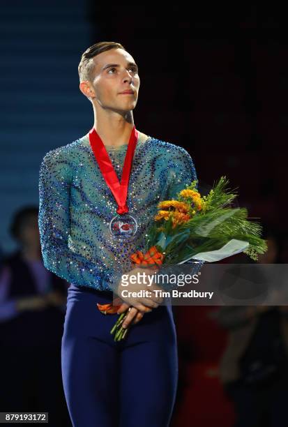 Silver medalist Adam Rippon of the United States looks on after competing in the Men's Free Skating during day two of 2017 Bridgestone Skate America...