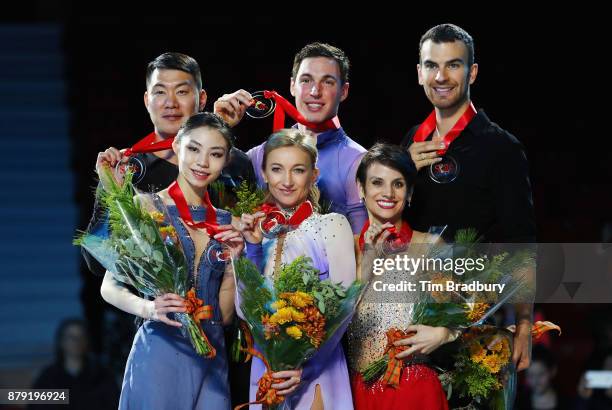 Silver medalists Xiaoyu Yu and Hao Zhang of China, gold medalists Aliona Savchenko and Bruno Massot of Germany, and bronze medalists Meagan Duhamel...