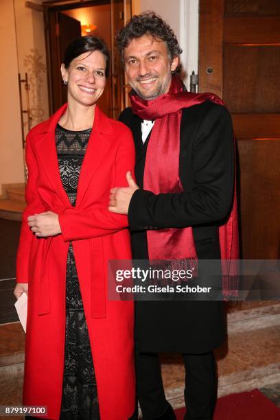 Jonas Kaufmann and his partner Christiane Lutz during the 80th birthday party of Roland Berger at Cuvillies Theatre on November 25, 2017 in Munich,...