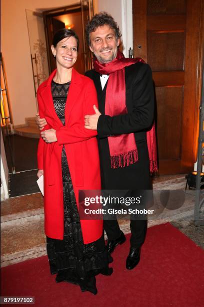 Jonas Kaufmann and his partner Christiane Lutz during the 80th birthday party of Roland Berger at Cuvillies Theatre on November 25, 2017 in Munich,...