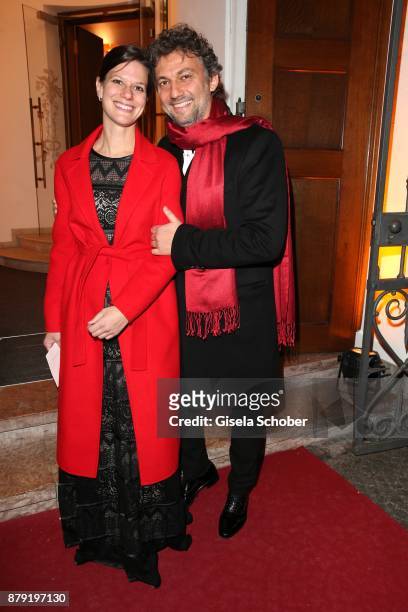 Jonas Kaufmann and his partner Christiane Lutz during the 80th birthday party of Roland Berger at Cuvillies Theatre on November 25, 2017 in Munich,...