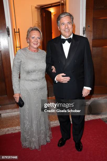 Prof. Josef Ackemann and his wife Pirkko Ackermann during the 80th birthday party of Roland Berger at Cuvillies Theatre on November 25, 2017 in...