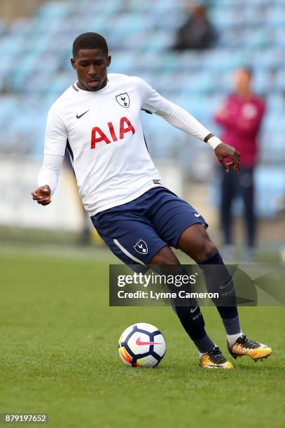 Shilow Tracey of Tottenham Hotspur during the Premier League 2 at The Academy Stadium on November 25, 2017 in Manchester, England.