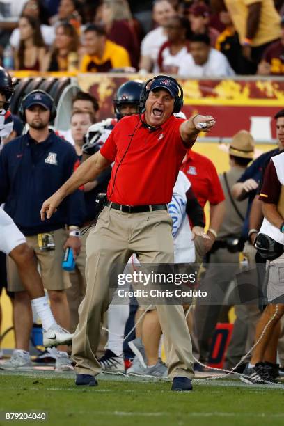 Head coach Rich Rodriguez of the Arizona Wildcats gestures during the second half of the college football game against the Arizona State Sun Devils...