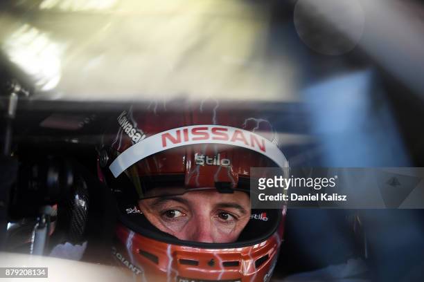 Todd Kelly driver of the Carsales Racing Nissan Altima looks on during the top ten shoout out for race 26 of the Newcastle 500, which is part of the...