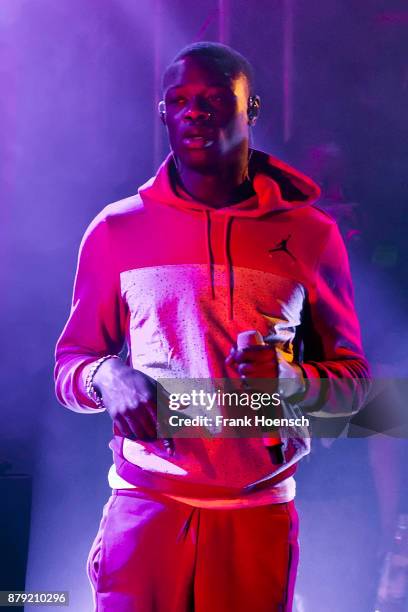 British rapper J Hus performs live on stage during a concert at the Lido on November 25, 2017 in Berlin, Germany.