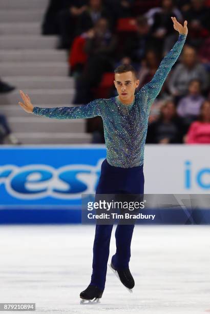 Adam Rippon of the United States competes in the Men's Free Skating during day two of 2017 Bridgestone Skate America at Herb Brooks Arena on November...