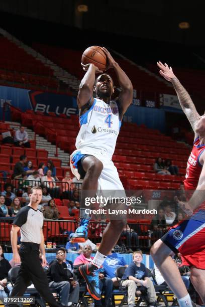 Myke Henry of the Oklahoma City Blue shoots the ball during a NBA G-League game against the Agua Caliente Clippers on November 25, 2017 at the Cox...