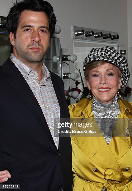 Troy Garity and mother Jane Fonda pose backstage on the closing night of "33 Variations" on Broadway at the Eugene O'Neill Theatre on May 21, 2009 in...