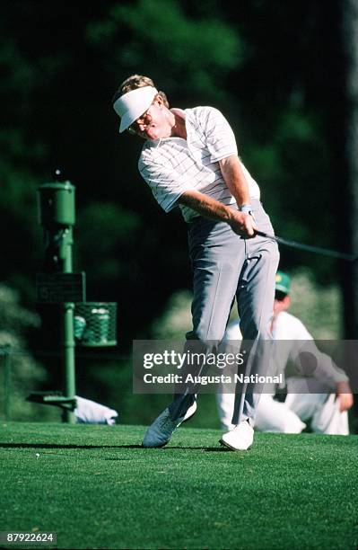 Tom Kite blasts off the tee box during the 1988 Masters Tournament at Augusta National Golf Club on April 1988 in Augusta, Georgia.