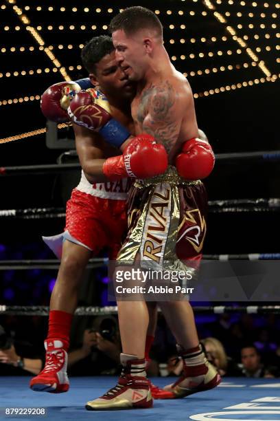 Jason Sosa and Yuriorkis Gamoba fight during their Junior Lightweights at The Theater at Madison Square Garden on November 25, 2017 in New York City.