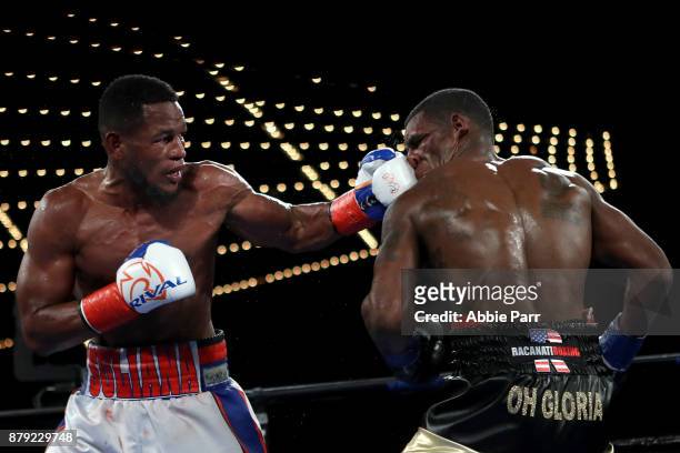 Sullivan Barrera punches Felix Valera during their Light Heavyweight at The Theater at Madison Square Garden on November 25, 2017 in New York City.